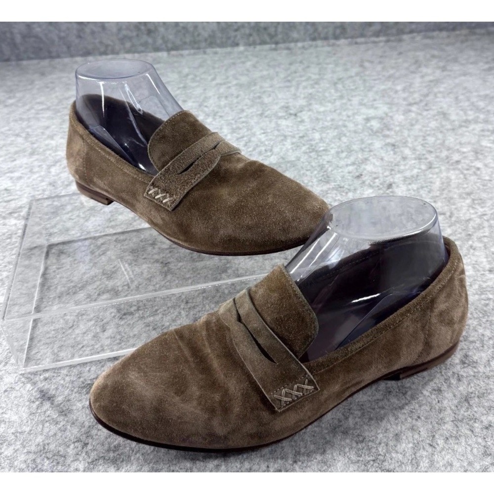 Margaux Suede Penny Loafers Women's 37.5 Brown Handmade Slip On Round Toe Casual